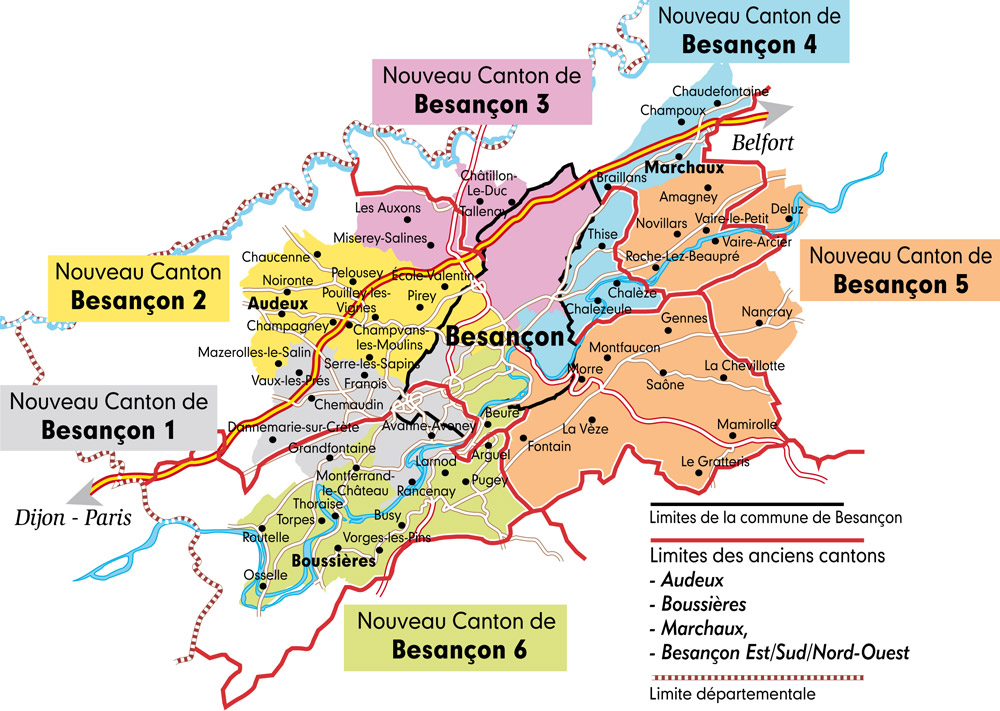 Canton de Besançon-5, Le Doubs, La route des communes
