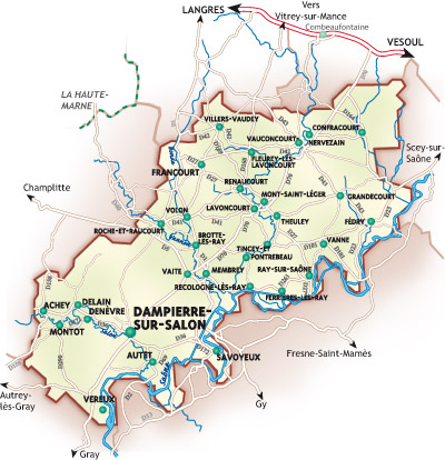 Canton de DampierreSurSalon, La HauteSaône, La route des communes