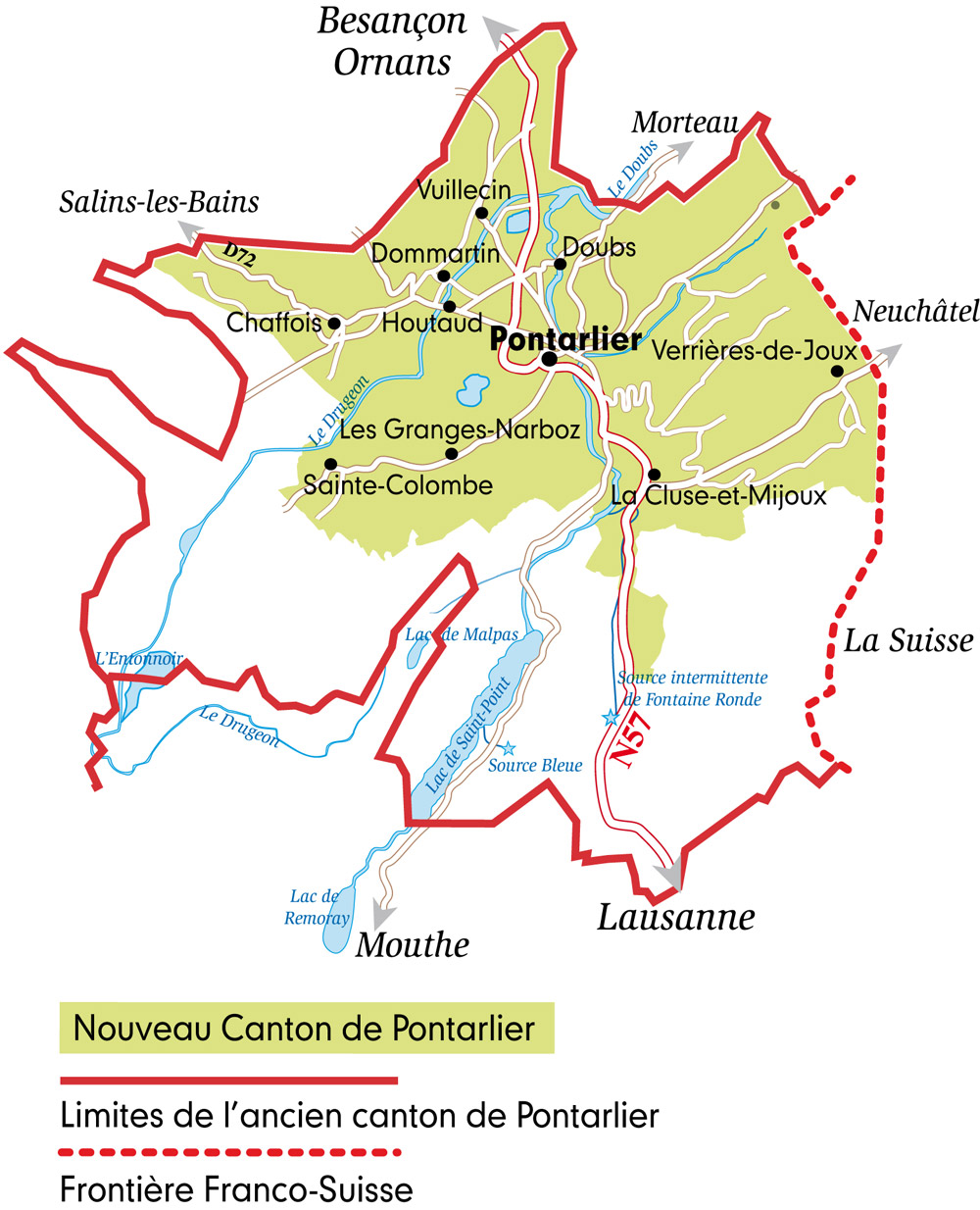 Canton de Pontarlier, Le Doubs, La route des communes