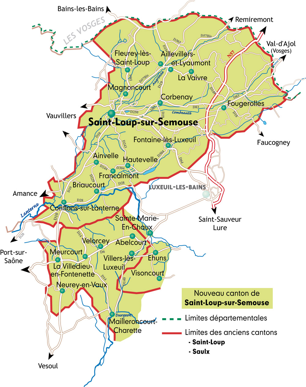 Canton de SaintLoupsurSemouse, La HauteSaône, La route des communes